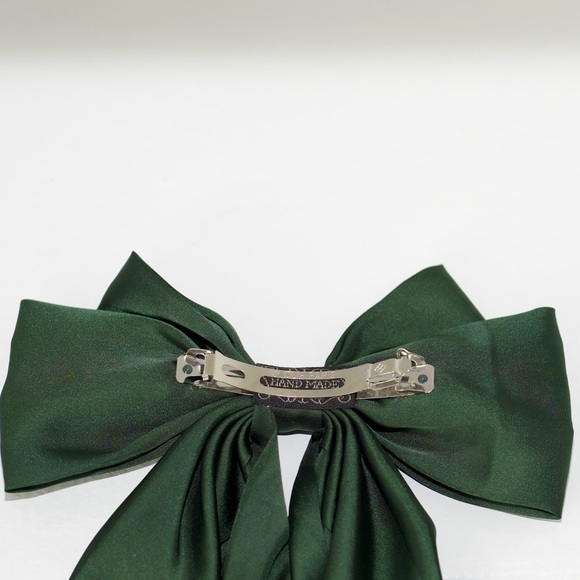 Elegant Dark‎ Green Satin Bow Barrette Hair Accessory